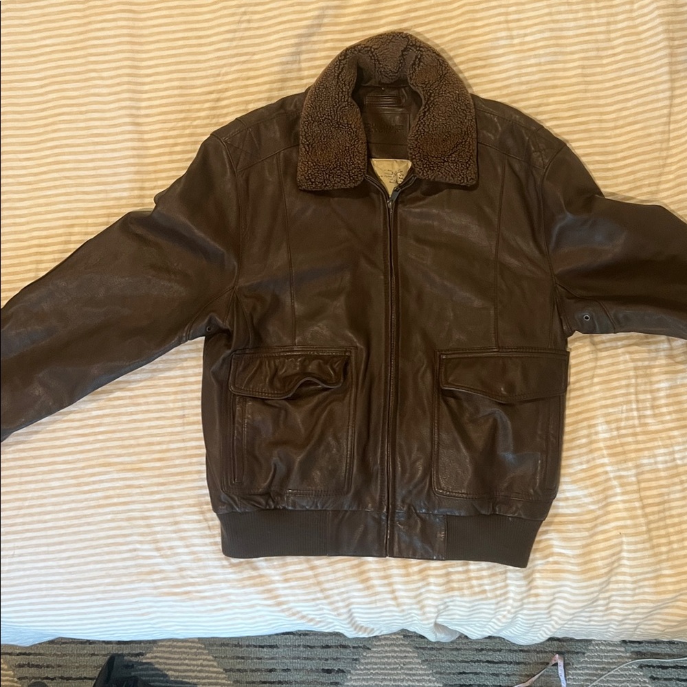 Brown Leather Jacket with Shearling Collar. Genuine leather. No scratches.